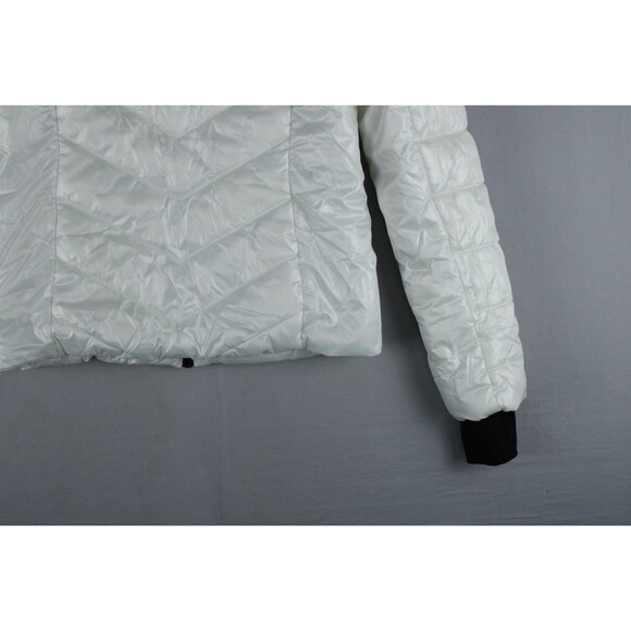 Live Love Dream White Puffer Jacket Womens Small Thumb Holes Lightweight Warm - Picture 14 of 15